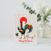Kerstverlichting, bubbels, cadeaus en Rooster Feestdagenkaart (Staand voorkant)