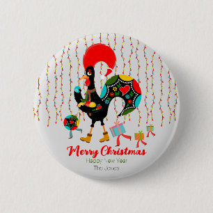 Kerstverlichting, bubbels, cadeaus en Rooster Ronde Button 5,7 Cm