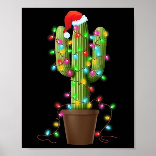 Kerstverlichting Cactus Lover Leuke kerstcadeaus v Poster (Voorkant)