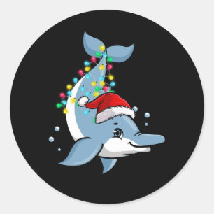 Kerstverlichting Dolfijn Dragen Xmas Pet Dolfijn Ronde Sticker