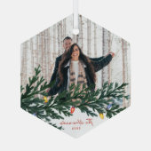 Kerstverlichting en groen Foto Glas Ornament (Achterkant)