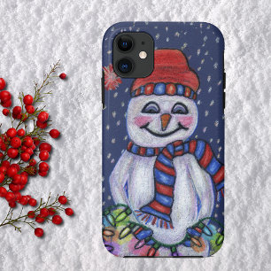 Kerstverlichting glimlachende sneeuwman iPhone 11 hoesje