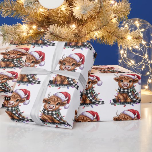 Kerstverlichting Highland Koe Santa Hat Cadeaupapier (Feestdagen)