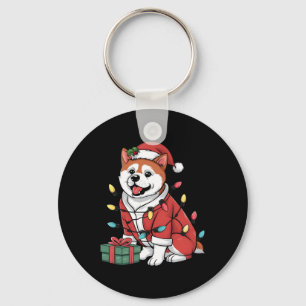 Kerstverlichting Kerstman Akita-hond Kerstmis Sleutelhanger