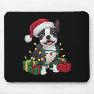 Kerstverlichting Kerstman Hoed Boston Terrier Hond Muismat
