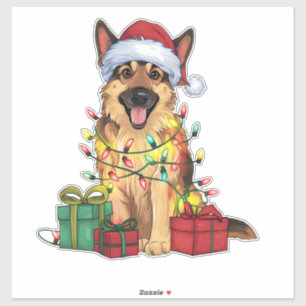 Kerstverlichting Kerstman Hoed Duitse Herder Hond Sticker