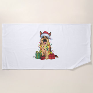 Kerstverlichting Kerstman Hoed Duitse Herder Hond  Strandlaken