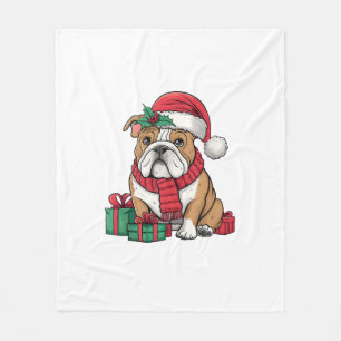 Kerstverlichting Kerstman Hoed Engels Bulldog Kers Fleece Deken