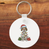 Kerstverlichting Kerstman Hoed Engels Pointer Dog  Sleutelhanger (Voorkant)
