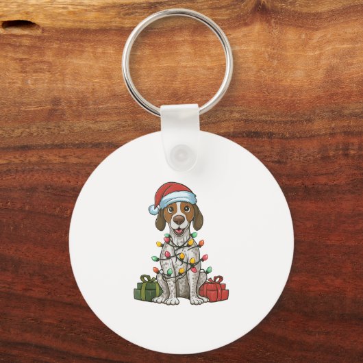 Kerstverlichting Kerstman Hoed Engels Pointer Dog  Sleutelhanger (Voorkant)
