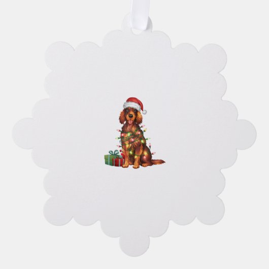 Kerstverlichting Kerstman Hoed Ierse Setter Dog Ke Ornament Kaart (Voorkant)