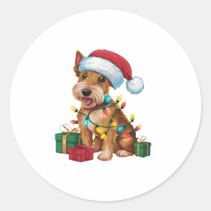Kerstverlichting Kerstman Hoed Ierse Terriër Hond Ronde Sticker
