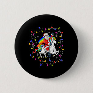 Kerstverlichting Kerstman Rijden Vliegende Eenhoor Ronde Button 5,7 Cm