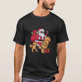 Kerstverlichting Kerstman rijdt op Goud Retriever  T-shirt