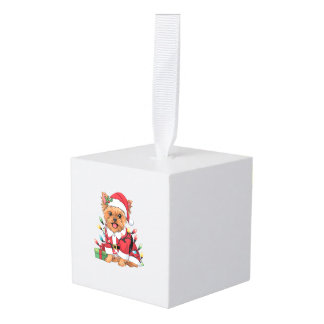 Kerstverlichting Kerstman Yorkie Hond Kerstmis  Kubus Ornament