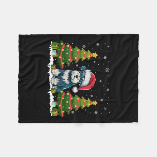 Kerstverlichting Miniatuur Schnauzer Hond Kerstman Fleece Deken (Voorkant (Horizontaal))