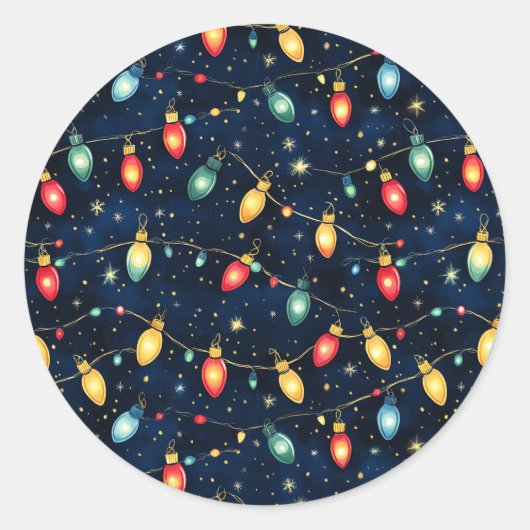 Kerstverlichting Ontwerp met Twinkling Glow Ronde Sticker (Voorkant)