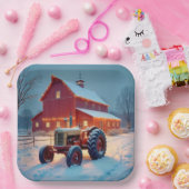 Kerstverlichting op een rode schuur papieren bordje (Feest)