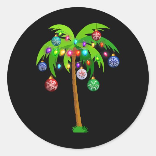 Kerstverlichting Palm Tree Fun Hawaii Beach Tropic Ronde Sticker (Voorkant)
