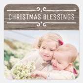 kerstverlichting Rustic Wood Holiday Foto Vierkante Sticker (Voorkant)