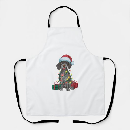 Kerstverlichting Santa Duitse Wirehaired Pointer D Schort (Voorkant)