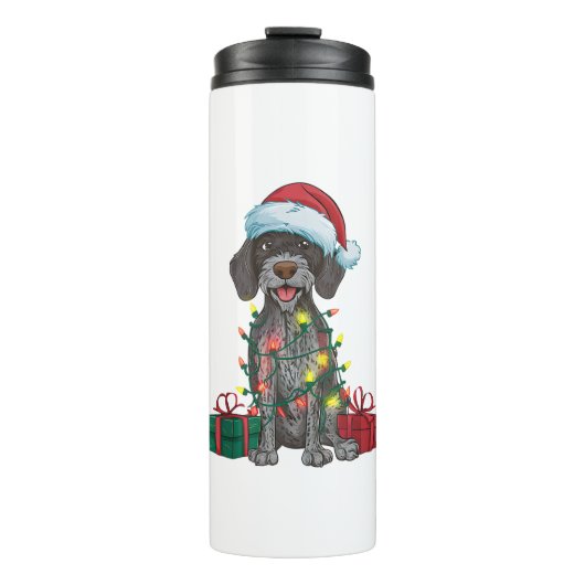 Kerstverlichting Santa Duitse Wirehaired Pointer D Thermosbeker (Voorkant)