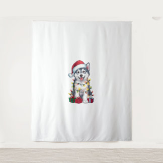 Kerstverlichting Santa Hat Alaskan Malamute Dog Ch Wandkleed