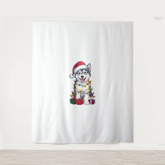 Kerstverlichting Santa Hat Alaskan Malamute Dog Ch Wandkleed (Voorkant)