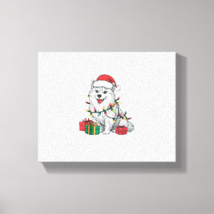 Kerstverlichting Santa Hat American Eskimo Dog Chr Canvas Afdruk