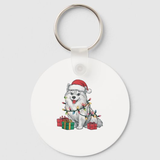 Kerstverlichting Santa Hat American Eskimo Dog Chr Sleutelhanger (Voorkant)