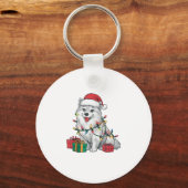 Kerstverlichting Santa Hat American Eskimo Dog Chr Sleutelhanger (Voorkant)