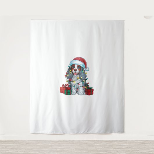 Kerstverlichting Santa Hat Amerikaanse Water Spani Wandkleed (Voorkant)