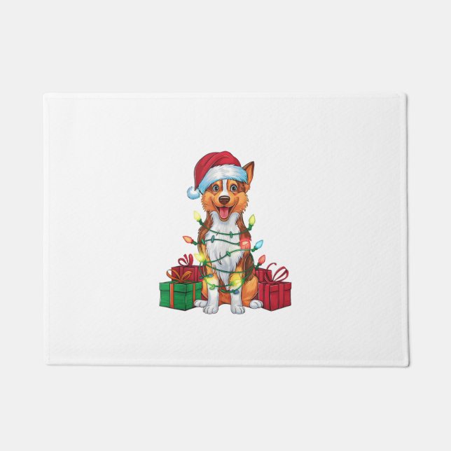 Kerstverlichting Santa Hat Australische Kelpie Dog Deurmat (Voorkant)
