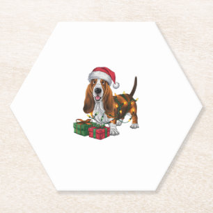 Kerstverlichting Santa Hat Basset Hound Dog Christ Kartonnen Onderzetters