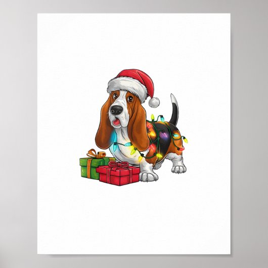 Kerstverlichting Santa Hat Basset Hound Dog Christ Poster (Voorkant)