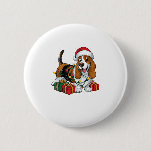 Kerstverlichting Santa Hat Basset Hound Dog Christ Ronde Button 5,7 Cm