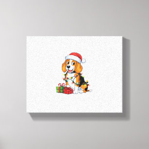 Kerstverlichting Santa Hat Beagle Dog Kerstmis Canvas Afdruk