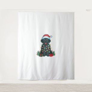 Kerstverlichting Santa Hat Black Golden Retriever Wandkleed