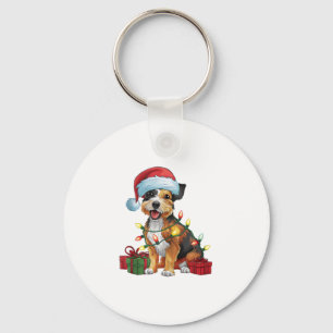 Kerstverlichting Santa Hat Border Terrier Dog Kers Sleutelhanger