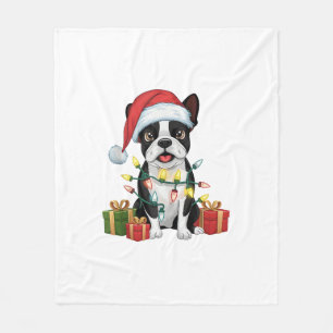 Kerstverlichting Santa Hat Boston Terrier Dog Kers Fleece Deken
