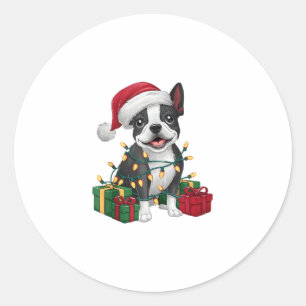 Kerstverlichting Santa Hat Boston Terrier Dog Kers Ronde Sticker