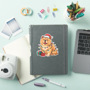 Kerstverlichting Santa Hat Chow Chow Dog Kerstmis Sticker