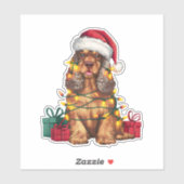 Kerstverlichting Santa Hat Cocker Spaniel Hond Ker Sticker (Vel)