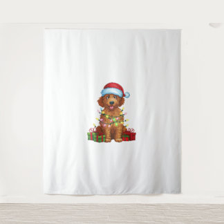 Kerstverlichting Santa Hat Curly Coated Retriever  Wandkleed