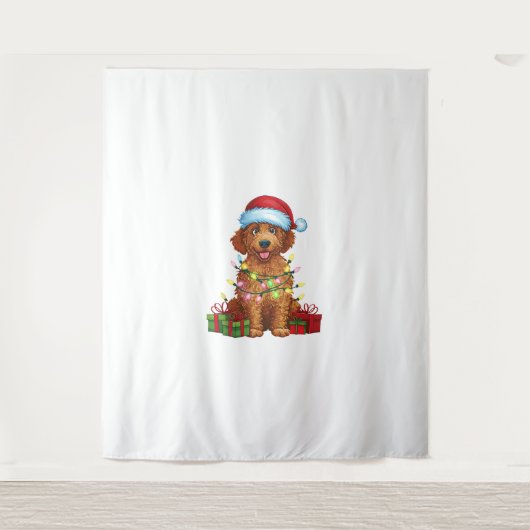 Kerstverlichting Santa Hat Curly Coated Retriever  Wandkleed (Voorkant)