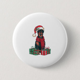 Kerstverlichting Santa Hat Doberman Dog Christmas Ronde Button 5,7 Cm