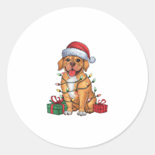 Kerstverlichting: Santa Hat Dogue de Bordeaux Dog Ronde Sticker