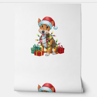 Kerstverlichting Santa Hat Fox Terrier Dog Kerstmi Behang