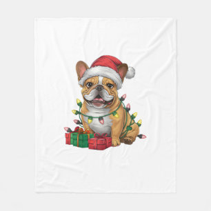 Kerstverlichting Santa Hat Franse Bulldog Kerstmis Fleece Deken
