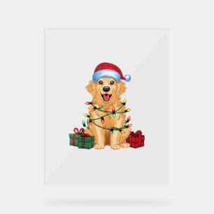 Kerstverlichting Santa Hat Golden Retriever Dog Ch Acryl Bord